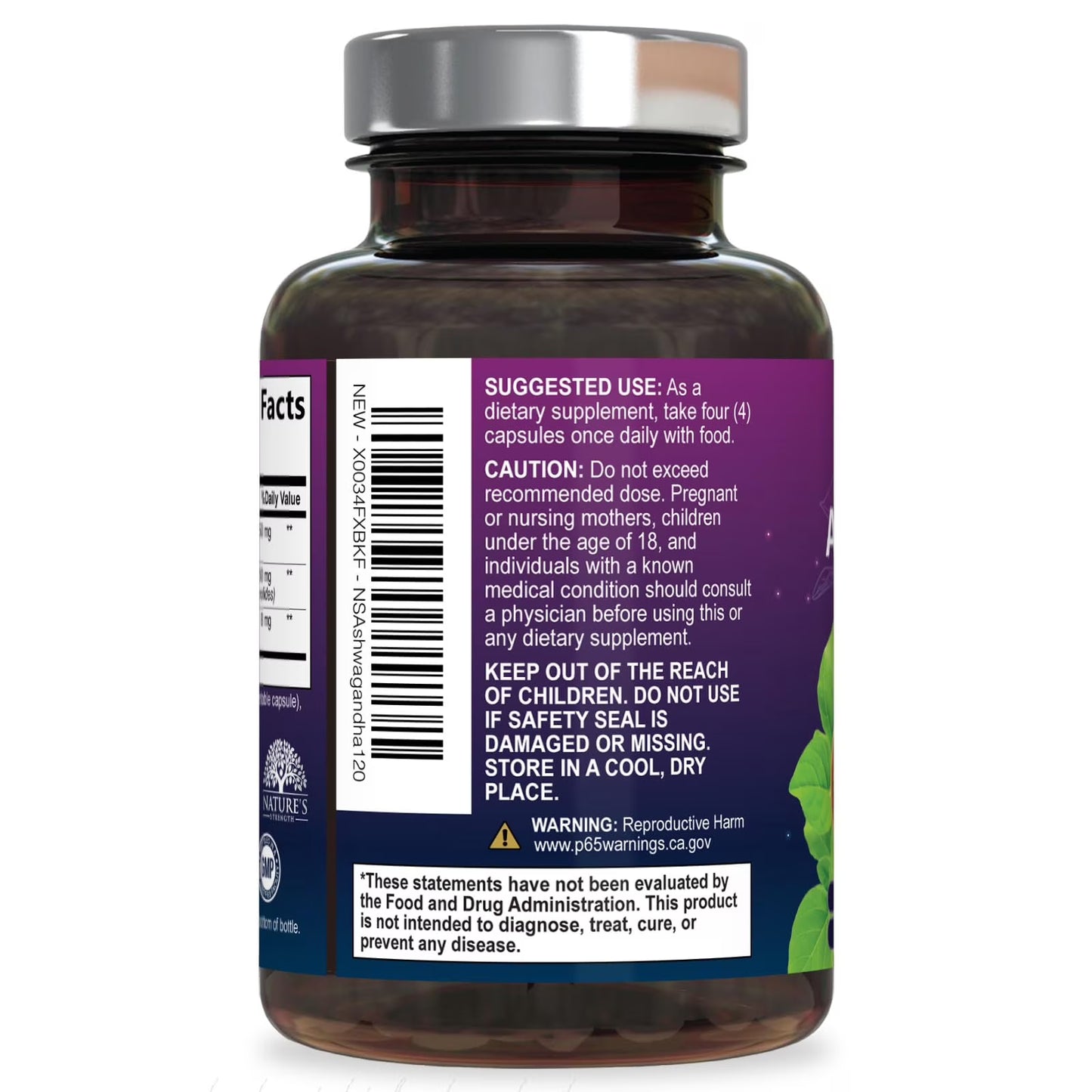 Organic Ashwagandha Extra Strength 1950 Mg - Ashwagandha Supplements for Women & Men, Antioxidant Support, Nature'S Vegan Ashwagandha Powder Organic, Non-Gmo & Gluten Free - 120 Capsules