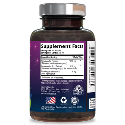 Organic Ashwagandha Extra Strength 1950 Mg - Ashwagandha Supplements for Women & Men, Antioxidant Support, Nature'S Vegan Ashwagandha Powder Organic, Non-Gmo & Gluten Free - 120 Capsules