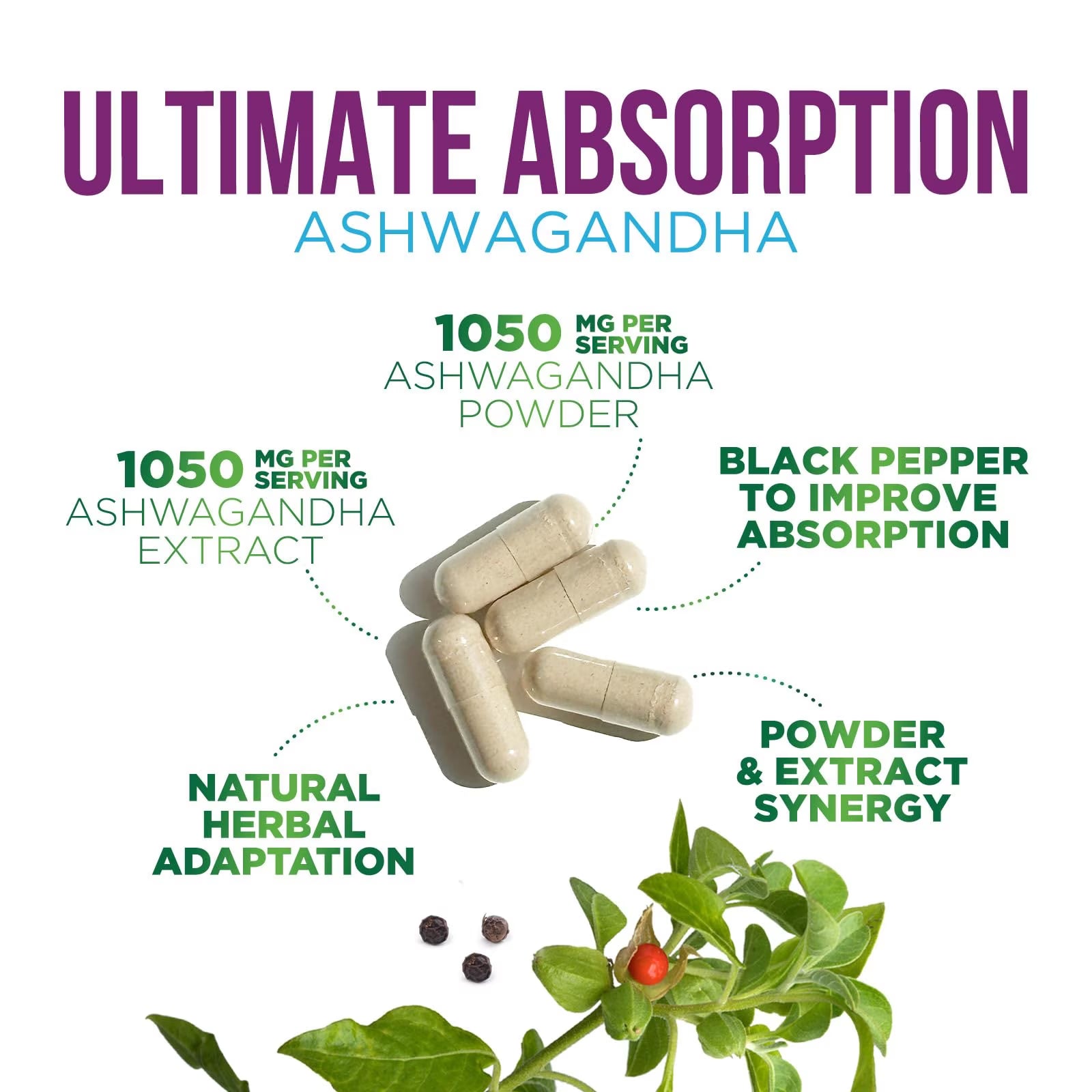 Organic Ashwagandha Extra Strength 1950 Mg - Ashwagandha Supplements for Women & Men, Antioxidant Support, Nature'S Vegan Ashwagandha Powder Organic, Non-Gmo & Gluten Free - 120 Capsules